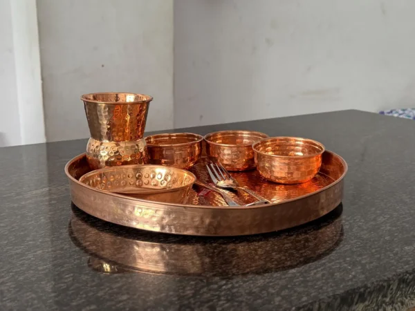Hammered Copper Thali Set, Traditional Indian Serveware