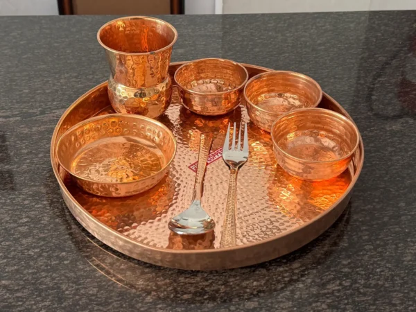 Hammered Copper Thali Set, Traditional Indian Serveware