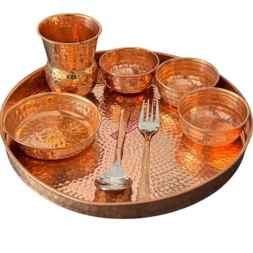 Hammered Copper Thali Set, Traditional Indian Serveware