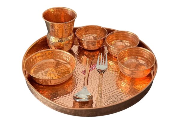 Hammered Copper Thali Set, Traditional Indian Serveware