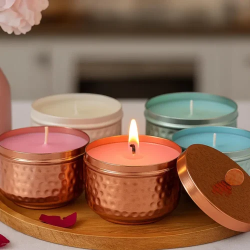 Handmade Hammered Copper Tea Light container: Wedding Gift Decor