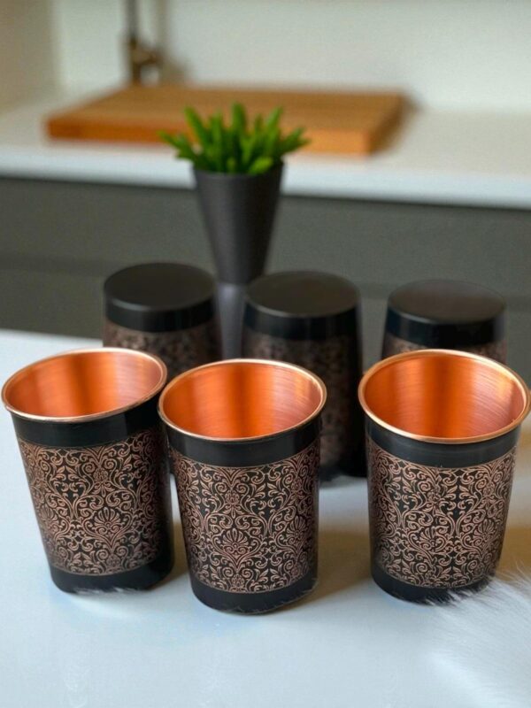 Handcrafted Copper Water Black Glass Pure Copper Water Glass Drinking Tumbler Eco Friendly Drinkware for Daily Use