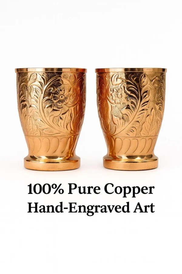 Handcrafted Copper Tumblers – Engraved Floral Design