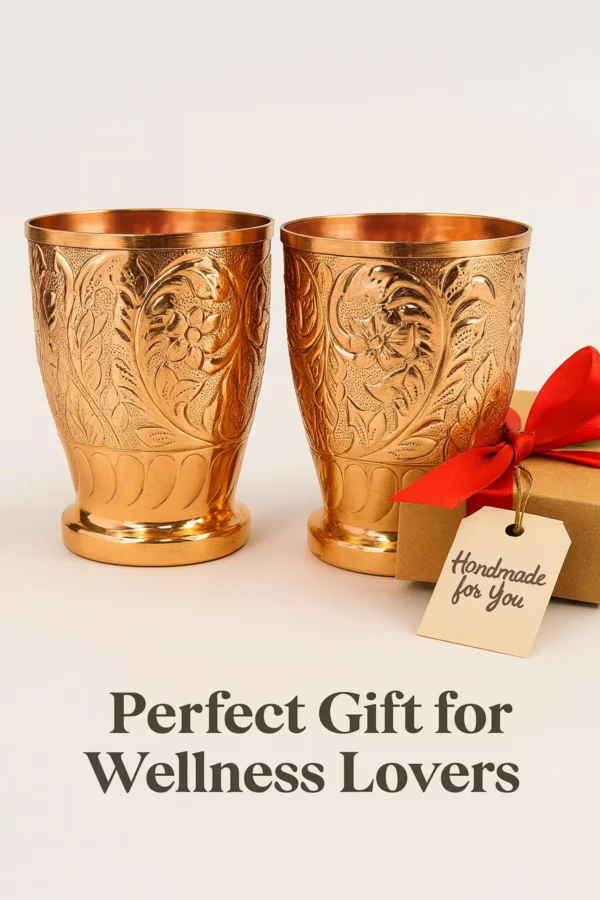 Handcrafted Copper Tumblers – Engraved Floral Design