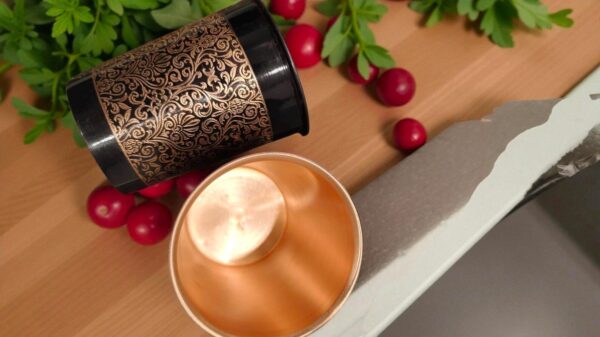 Handcrafted Copper Water Black Glass Pure Copper Water Glass Drinking Tumbler Eco Friendly Drinkware for Daily Use