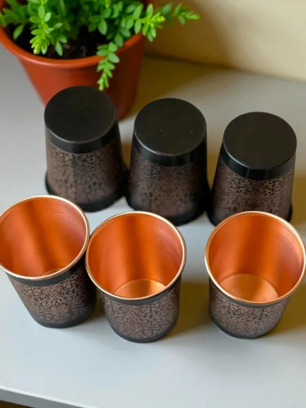 Handcrafted Copper Water Black Glass Pure Copper Water Glass Drinking Tumbler Eco Friendly Drinkware for Daily Use