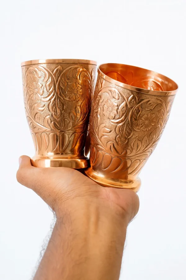 Handcrafted Copper Tumblers – Engraved Floral Design