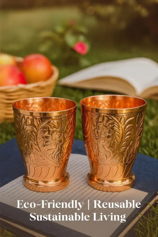 Handcrafted Copper Tumblers – Engraved Floral Design