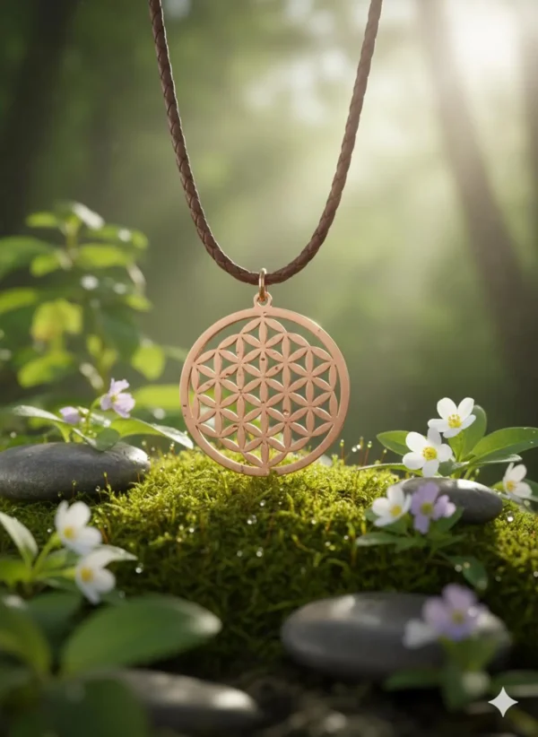 Pure Copper Flower of Life Necklace, Sacred Geometry Pendant, Boho Jewellery
