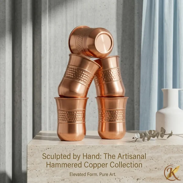 Pure Copper Tumblers: Hammered, Plain, Curved, 250ml Ayurvedic Drinkware