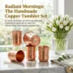 Pure Copper Tumblers: Hammered, Plain, Curved, 250ml Ayurvedic Drinkware