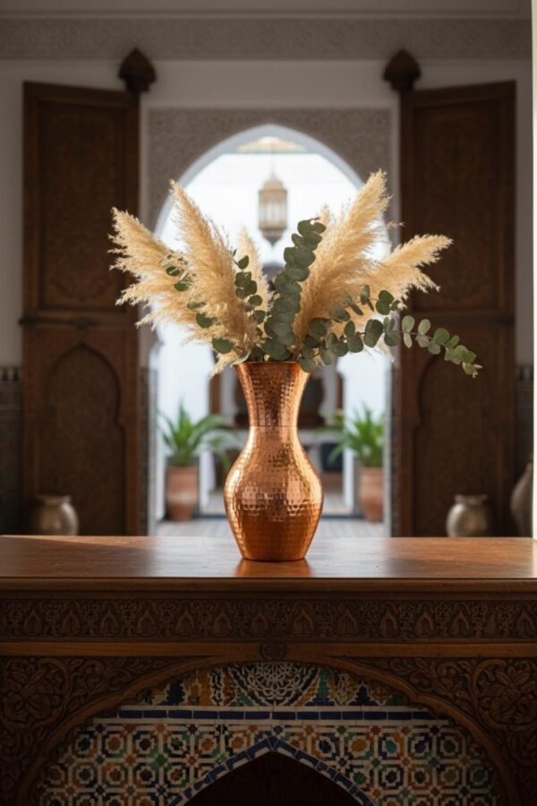 Hammered Copper Vase | Handcrafted Moroccan Flower Vase | Polished Home Decor