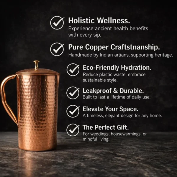 Pure Copper Hammered Jug Copper Pitcher 1000 ml