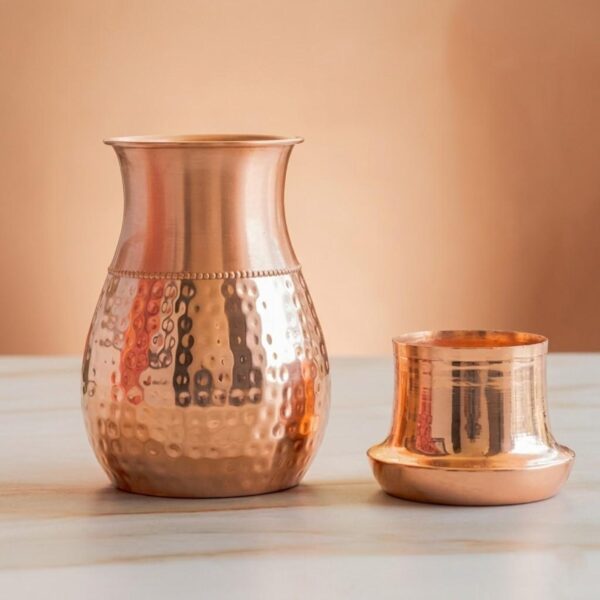 Pure Copper Water Carafe with 2 Tumblers- Bedside Water Bottle, Bedroom Jar, Unique Gift for Housewarming & Corporate, Christmas Day Gift