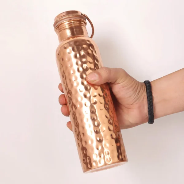 Pure Copper Water Bottle, Handmade Copper drink ware with handle cap