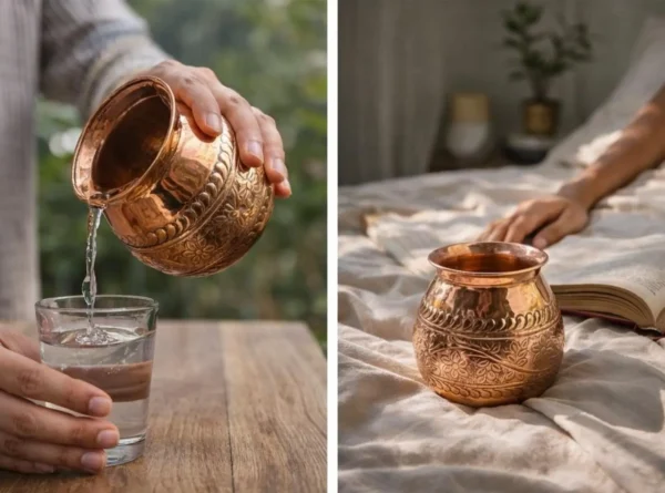 Pure Copper Water Pot with Lid, Handcrafted Tamba Kalash, Ayurvedic Drinking Vessel, Vintage Engraved Copper Jug for Health