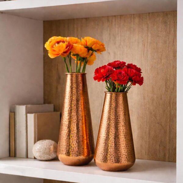 Hand Hammered Copper Vases, Rustic Farmhouse Table Centerpiece