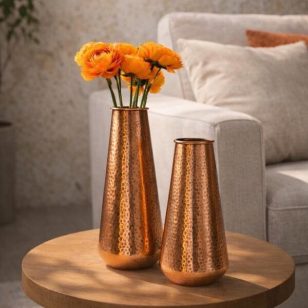 Hand Hammered Copper Vases, Rustic Farmhouse Table Centerpiece