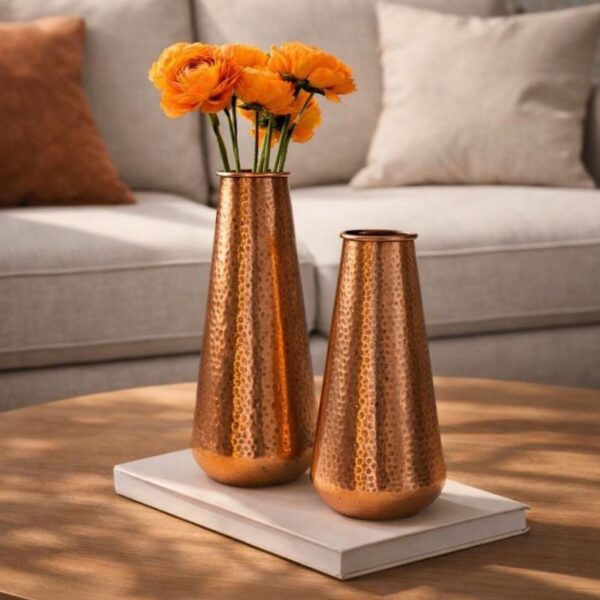 Hand Hammered Copper Vases, Rustic Farmhouse Table Centerpiece