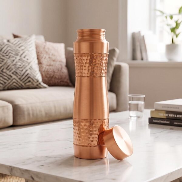 Hammered Pure Copper Water Bottle 950ml - Ayurvedic 100% Pure Copper Bottle for Healthy Drinking, Yoga & Detox, Leak Proof , Meditation Gift