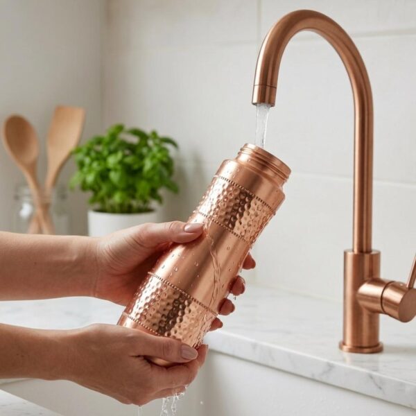 Hammered Pure Copper Water Bottle 950ml - Ayurvedic 100% Pure Copper Bottle for Healthy Drinking, Yoga & Detox, Leak Proof , Meditation Gift