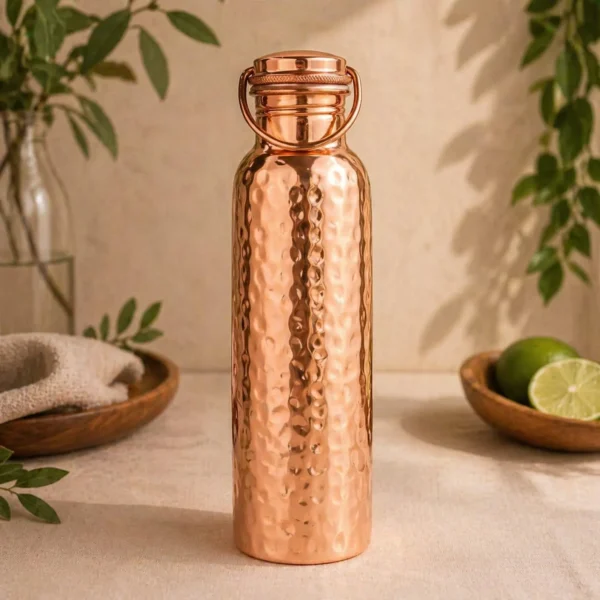 Pure Copper Water Bottle, Handmade Copper drink ware with handle cap