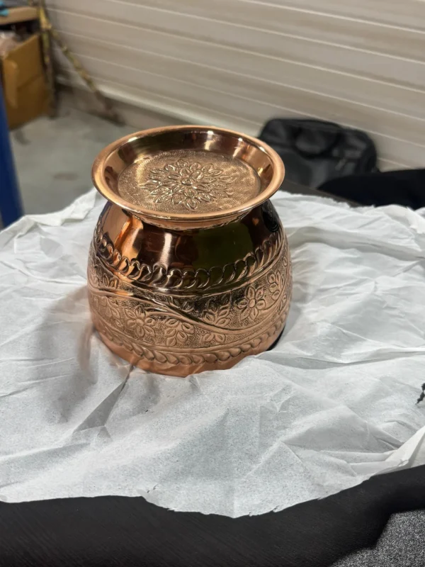 Pure Copper Water Pot with Lid, Handcrafted Tamba Kalash, Ayurvedic Drinking Vessel, Vintage Engraved Copper Jug for Health