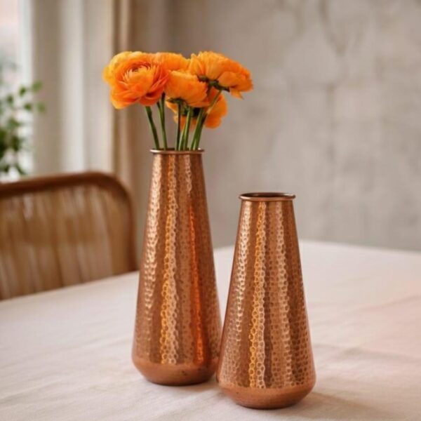 Hand Hammered Copper Vases, Rustic Farmhouse Table Centerpiece