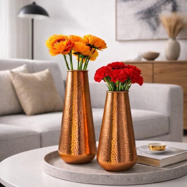 Hand Hammered Copper Vases, Rustic Farmhouse Table Centerpiece