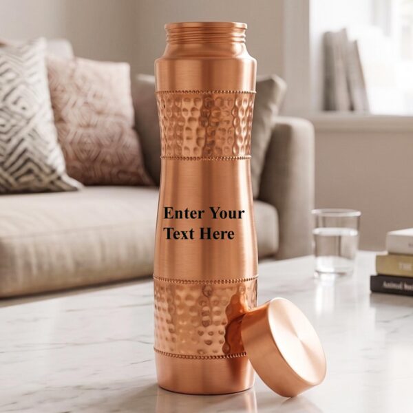 Hammered Pure Copper Water Bottle 950ml - Ayurvedic 100% Pure Copper Bottle for Healthy Drinking, Yoga & Detox, Leak Proof , Meditation Gift