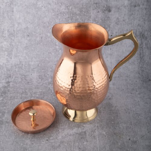 Handmade Hammered Copper Pitcher with Brass Handle