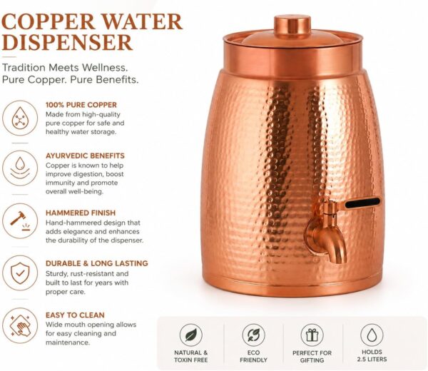 71Csk+57d3L._AC_SL1375_ Hammered Copper Water Dispenser - 8 Liter Capacity
